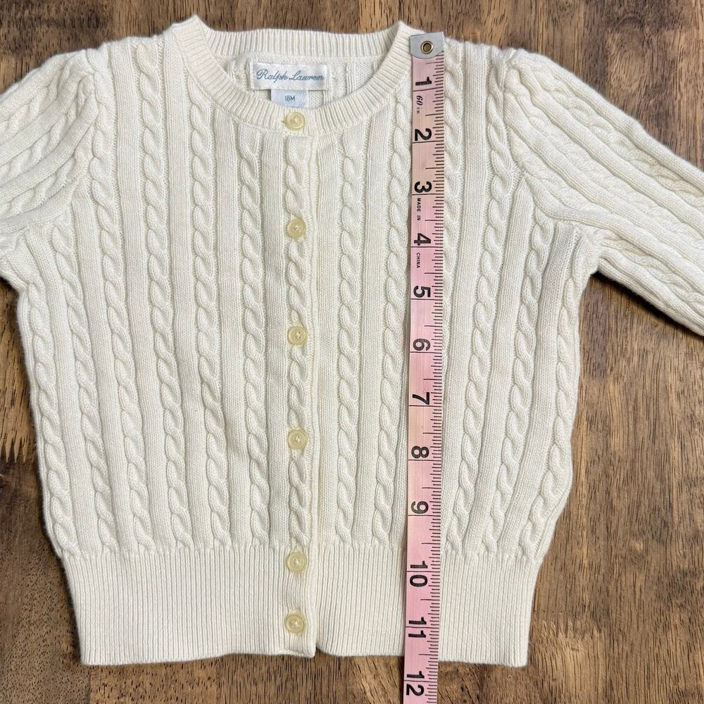 Ralph Lauren Mini-Cable 100% Cotton Cardigan Sweater Logo White Baby 18 Months - Picture 8 of 11